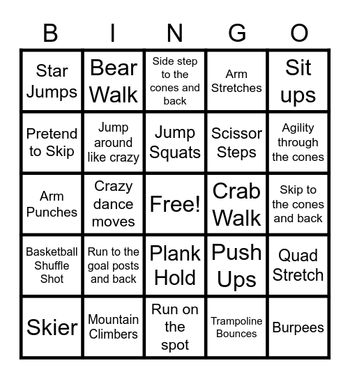 Fitness Bingo Card