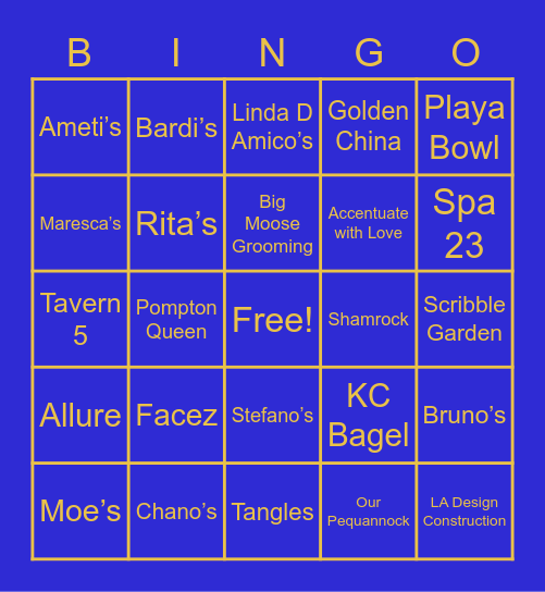 Pequannock Bingo Card