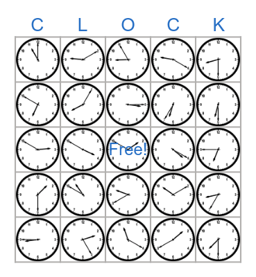 Telling Time Bingo Card