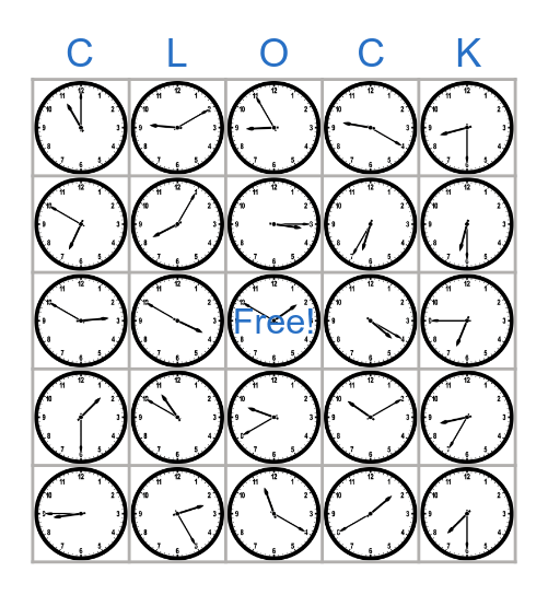 Telling Time Bingo Card