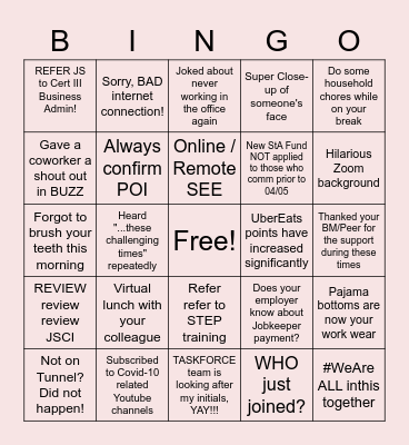 Remote Work Bingo Card