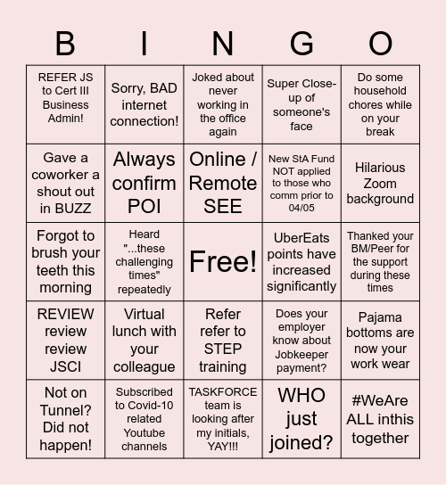 Remote Work Bingo Card