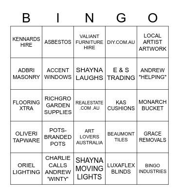 Selling Houses Australia Bingo Card