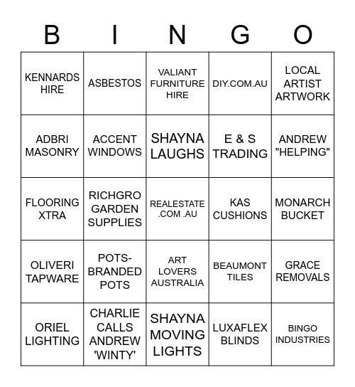 Selling Houses Australia Bingo Card