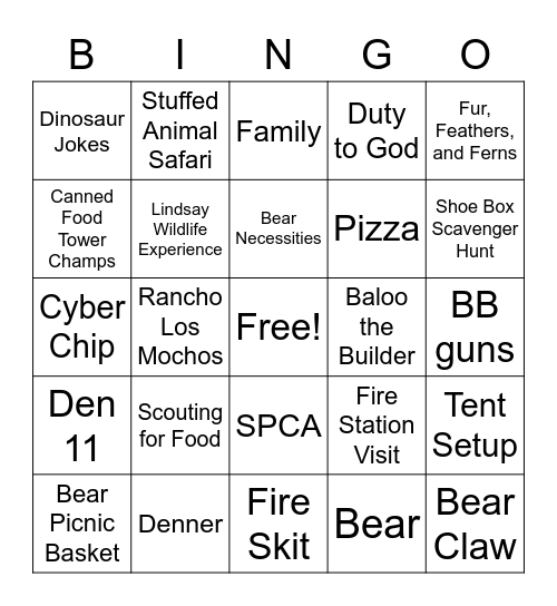 Scouting Bingo Card