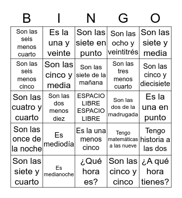 LA HORA Bingo Card