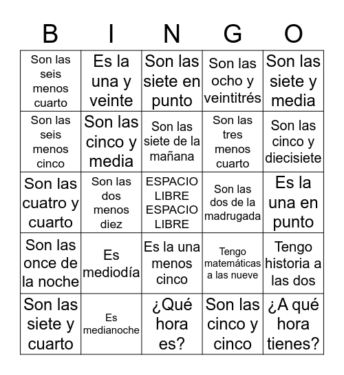 LA HORA Bingo Card
