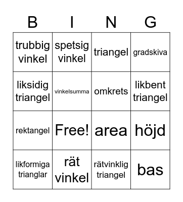 Geometry words Bingo Card