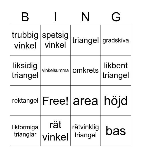 Geometry words Bingo Card