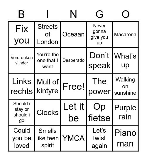 Muziek Bingo 1 Bingo Card
