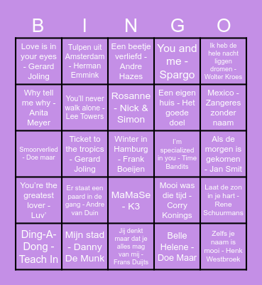 TEDDY'S DISCO BINGO Card