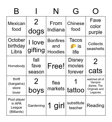 Emily's Bingo Card