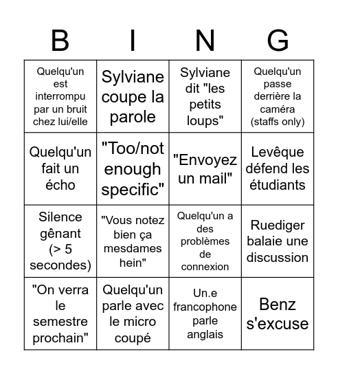 Le BINGO CE Bingo Card
