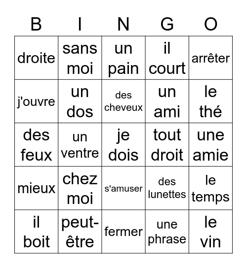 Frans voc. U29-32 Bingo Card