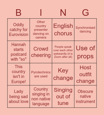 Eurovision Song Contest 2020: Stay Home Bingo Card