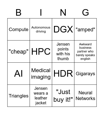 NVidia GTC Bingo Card