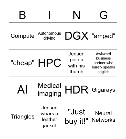 NVidia GTC Bingo Card