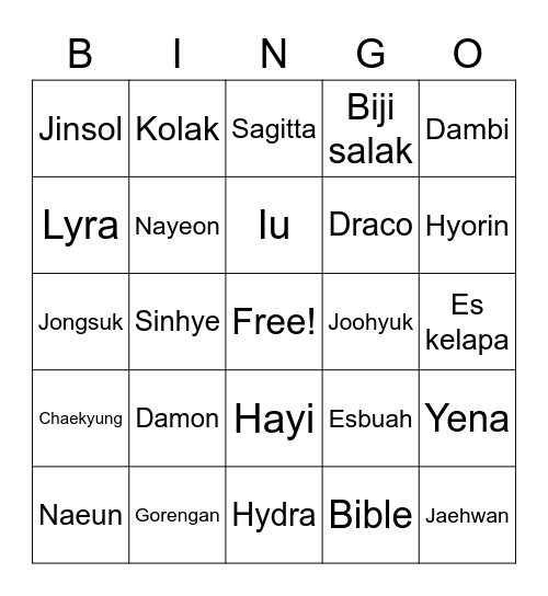 Jungeunwoe Bingo Card