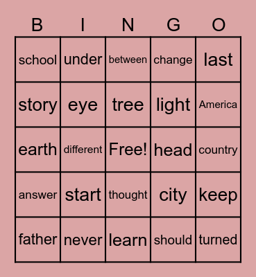 Vocab Bingo Card