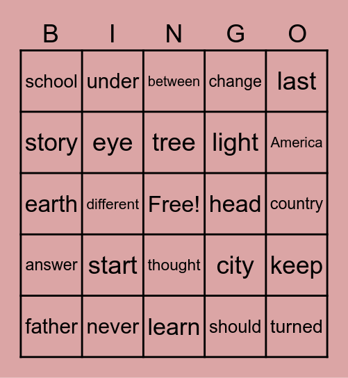 Vocab Bingo Card