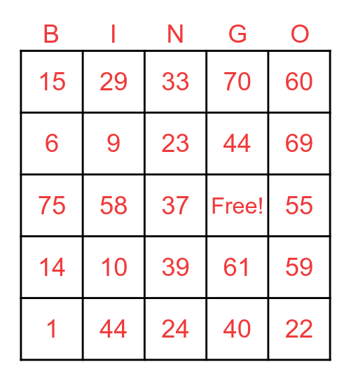 Untitled Bingo Card