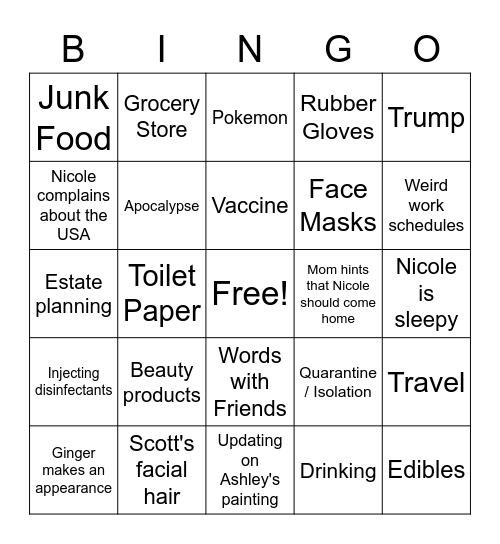 Fam Fam Bingo Card