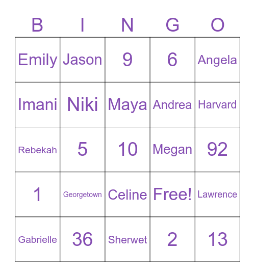 Summer Associate Bingo Card