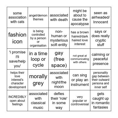 pale haired anime gay bingo Card