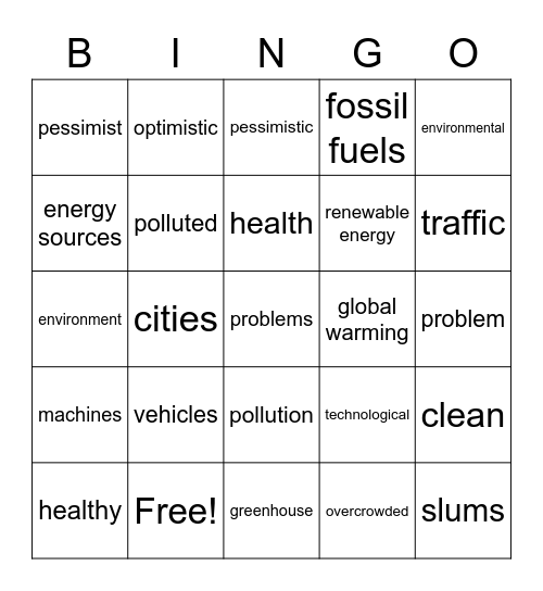 grade 11 future city Bingo Card