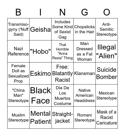 Offensive Halloween Costumes Bingo Card