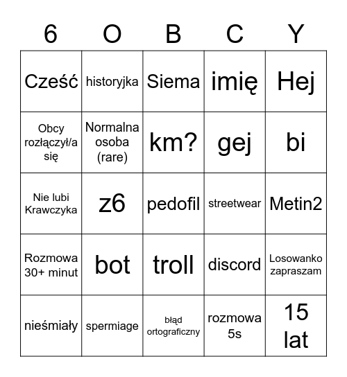 6obcy bingo Card