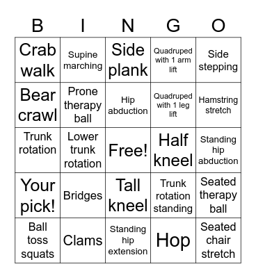 PT Bingo Card