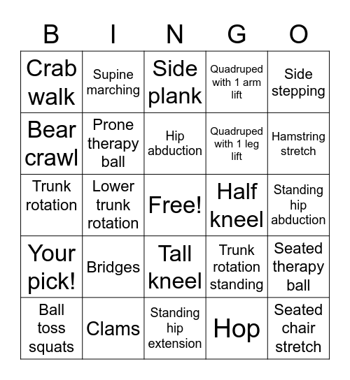 PT Bingo Card