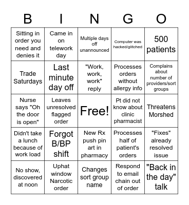 T and T Bingo Card