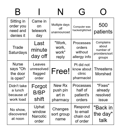 T and T Bingo Card