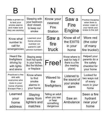 Be Prepared! Fire Safety Bingo Card