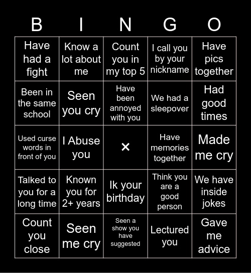 FRIENDS Bingo Card