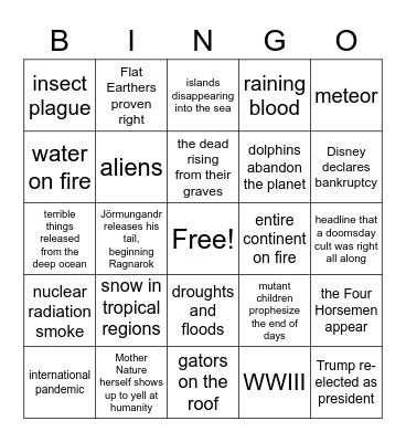 2020 Apocalypse Bingo Card