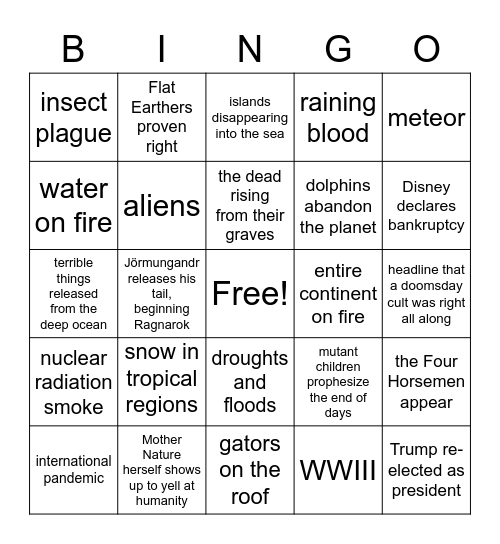 2020 Apocalypse Bingo Card