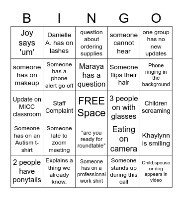 Zoom Bingo Card