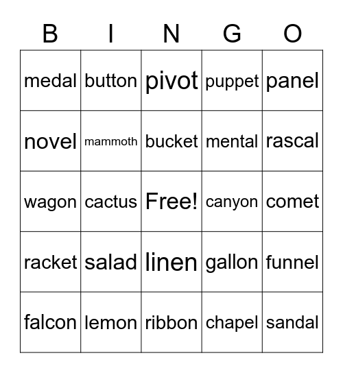Adam & Landen 3.1 Schwa Bingo Card
