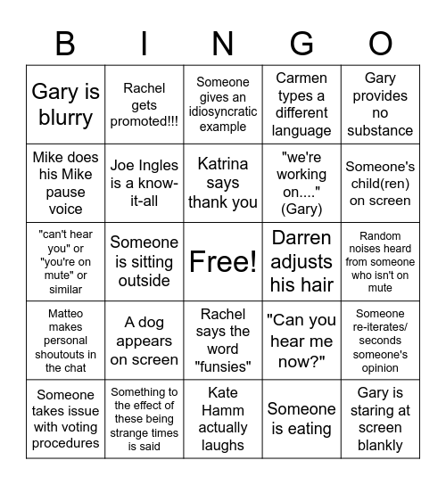 Academic Council Bingo Card