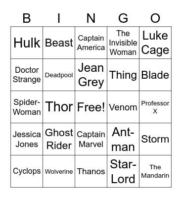 Marvel Bingo Card