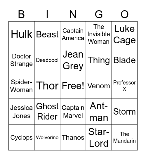 Marvel Bingo Card