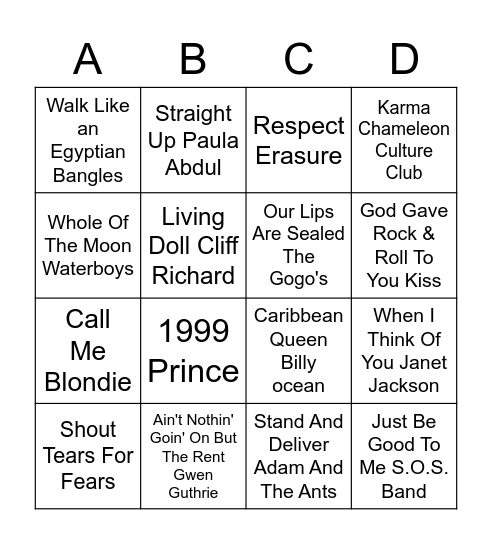 80s Bingo Card