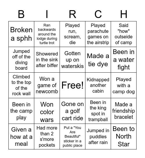 Birch Trail Bingo! Bingo Card