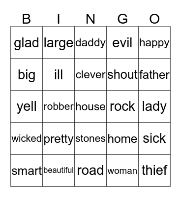 Synonyms Bingo Card