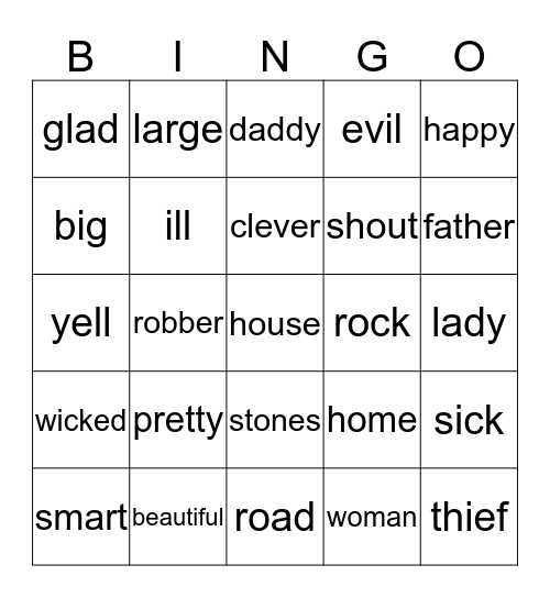 Synonyms Bingo Card