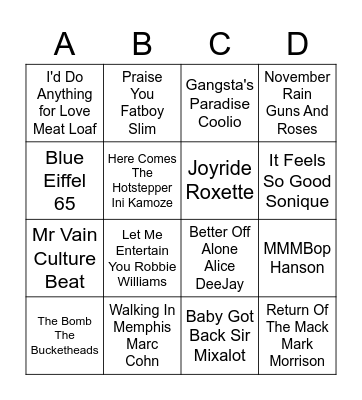 90s Bingo Card