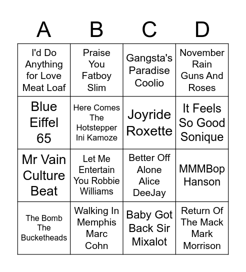 90s Bingo Card